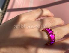 Женское кольцо с фианитом, разноцветное кольцо с кристаллами, розовое 
