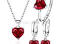 Женский комплект украшений из серебра 925 пробы, кольцо и сережки с цирконом в форме красного сердца ❤️