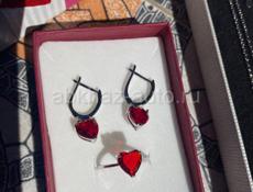 Женский комплект украшений посеребенный из серебра 925 пробы, кольцо и сережки с цирконом, также подвеска❤️ Очень нежный подарок  Размер кольца: регулируется  