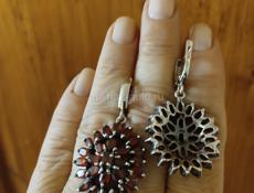 Крупные серьги серебро с гранатами