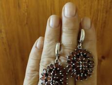 Крупные серьги серебро с гранатами