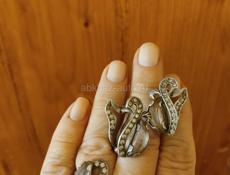 Серебряные серьги и кольцо с аметмстами