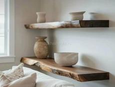 Полка из Массива дерева. 100 см длина 25 см  ширина-1 шт.   полка из Массива дерева 50 см длина 25см  ширина-3 шт кронштейн ковка 10 шт глубина  15-25 см регулируется