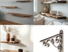 Полка из Массива дерева. 100 см длина 25 см  ширина-1 шт.   полка из Массива дерева 50 см длина 25см  ширина-3 шт кронштейн ковка 10 шт глубина  15-25 см регулируется