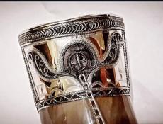 Бычьи рог большой инкрустация филиграь метал мельхиор