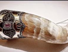 Бычьи рог большой инкрустация филиграь метал мельхиор