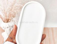 Белый овальный декоративный поднос, ручной работы