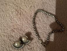 Серебро серьги  и браслет 