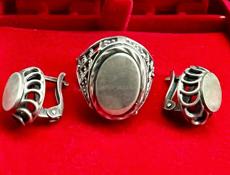 Серебро СССР комплект серьги и кольцо 17.5 размер кольца