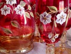 Богема.Чешское стекло.Рококо.Набор Графин штоф и 6 бокалов.Винтаж.