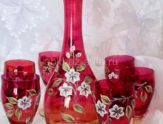 Богема.Чешское стекло.Рококо.Набор Графин штоф и 6 бокалов.Винтаж.