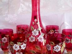 Богема.Чешское стекло.Рококо.Набор Графин штоф и 6 бокалов.Винтаж.