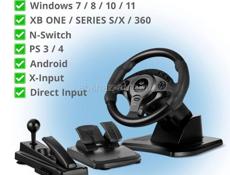 Игровой руль с педалями, КПП и Виброотдачей ПК/Приставки 900 градусов