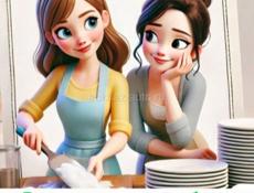 Две девушки ищут работу на кухне. -Посудомойшица Официантка (шведской линии).