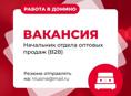 Вакансия: Начальник отдела оптовых продаж (В2B). Резюме отправлять на: nlusine@mail.ru