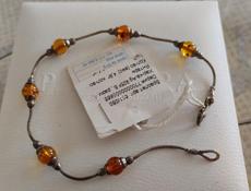 Браслет из серебра с янтарем. Брошь Чехия.