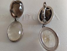 Серьги из серебра 925. Раухтопаз и цитрин. Кольцо с горным хрусталем