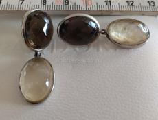 Серьги из серебра 925. Раухтопаз и цитрин. Кольцо с горным хрусталем