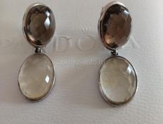 Серьги из серебра 925. Раухтопаз и цитрин. Кольцо с горным хрусталем