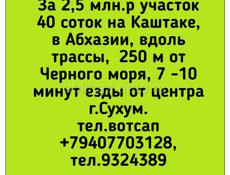 2,5 млн.р участок 40 соток на Каштаке, в Абхазии, вдоль трассы,  250 м от Черного моря, 7 -10 минут езды от центра г.Сухум